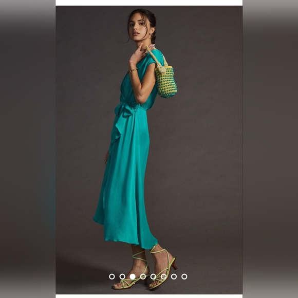 Stunning Anthropologie -Maeve Open-Back Wrap Midi Dress Green Size L. - Picture 3 of 5